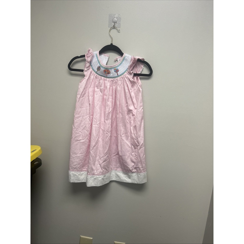 LIL CACTUS Girls 5Y  Pink/White Striped Smocked Dress Cap Sleeve